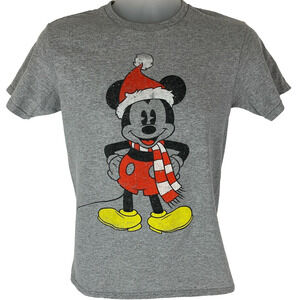 Mickey Mouse Santa Claus Christmas T Shirt Walt Disney Holiday Gray Mens S Small